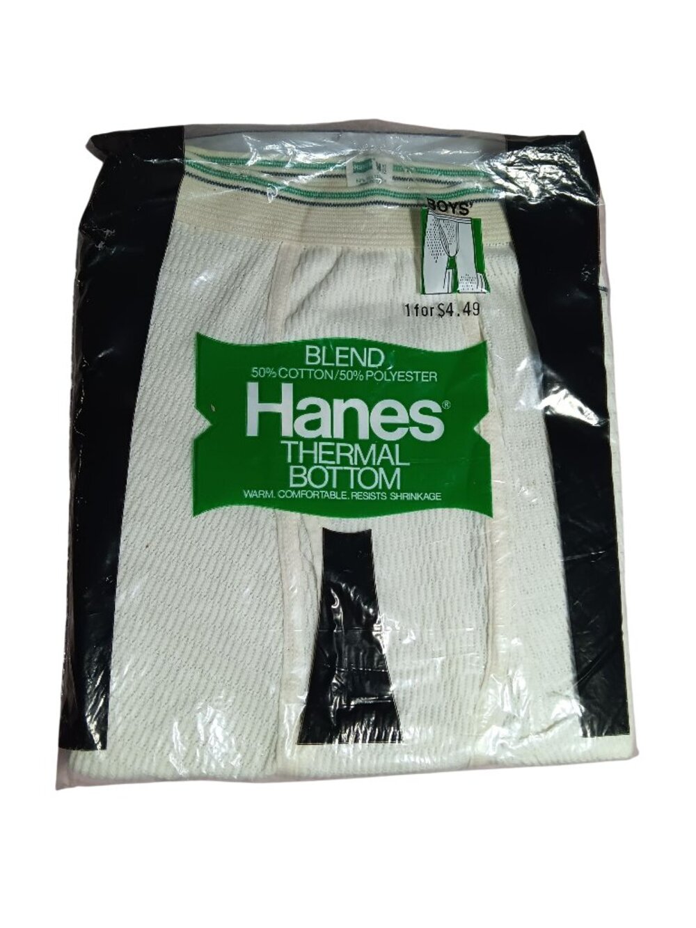 Vintage Boys Thermal Bottom Underwear Medium Waffle Hanes Green Stripe NEW NIP
